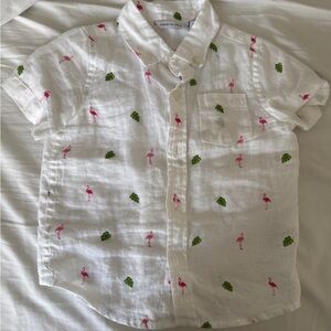 Janie and Jack White Shirt with Pink Flamingos and Green Trees
